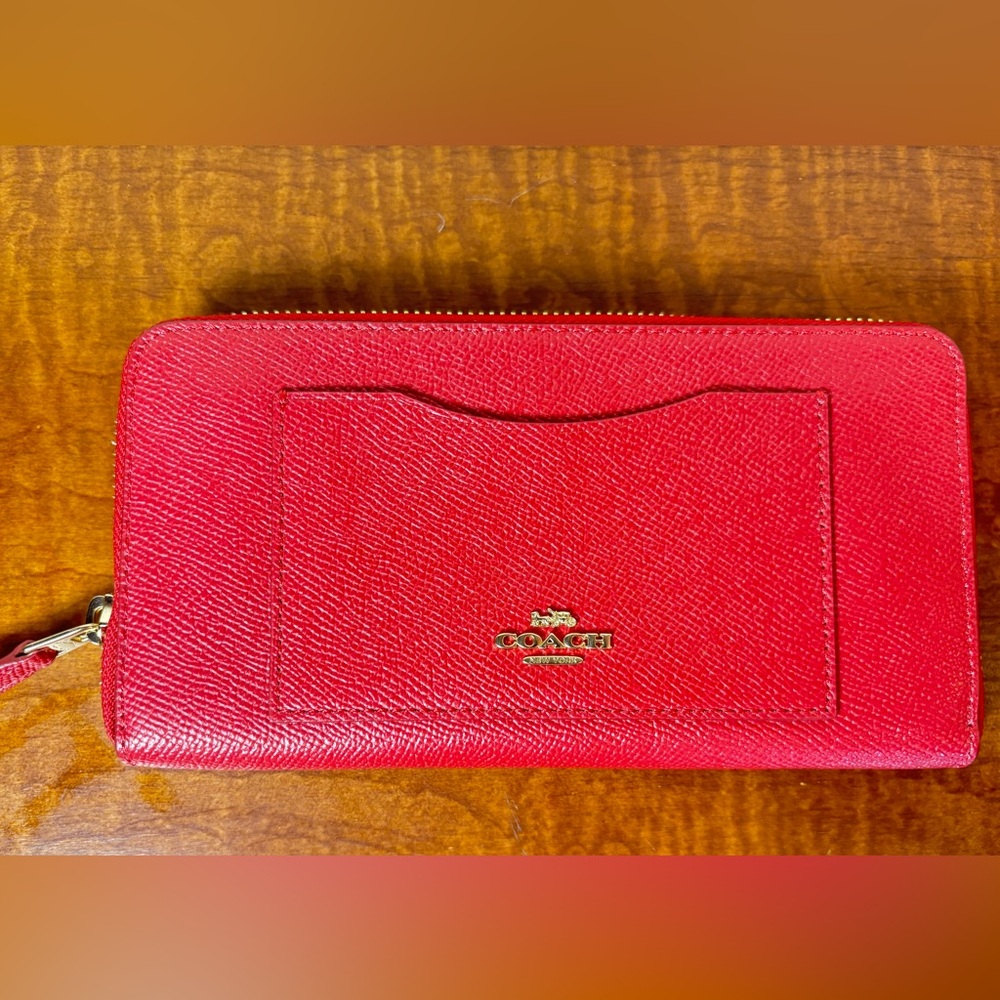 Coach Vibrant Red Textured Wallet - Picture 2 of 10